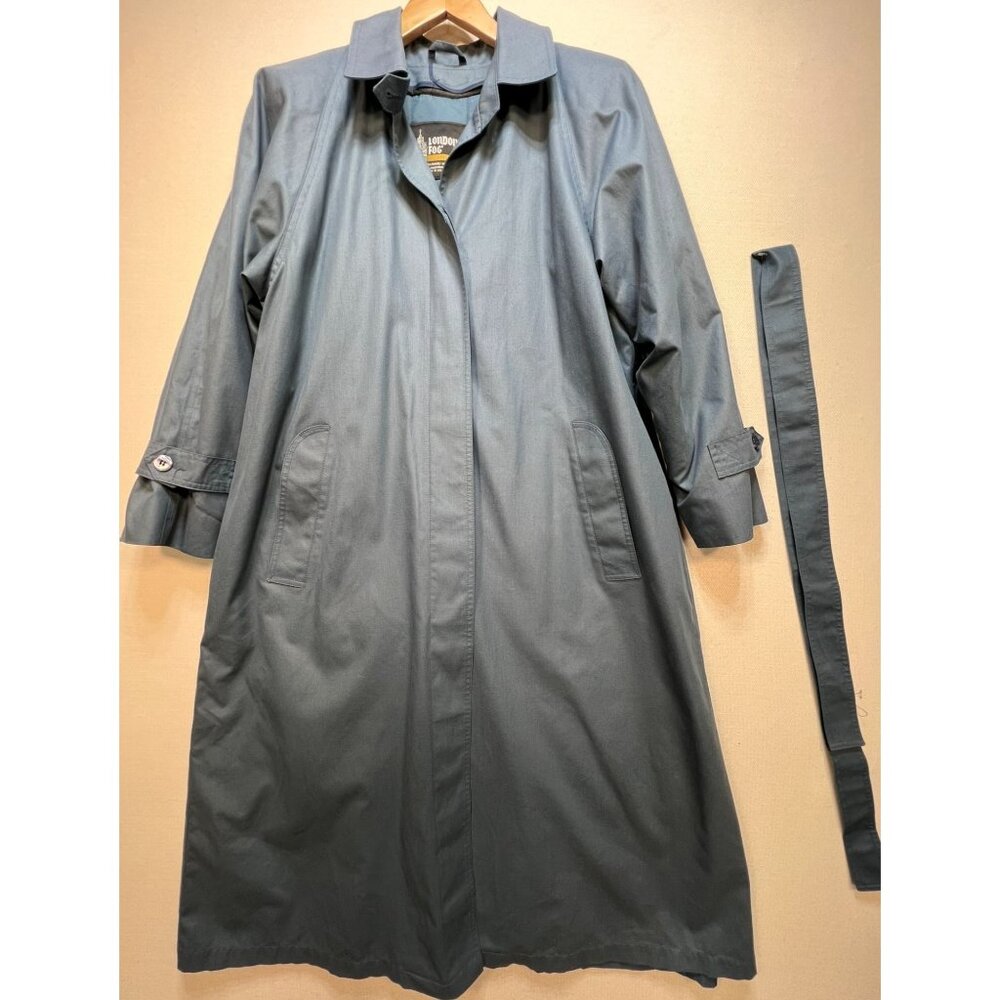 Vintage London Fog Women's Single-Breasted Trench Coat With Belt Size 12R Blue